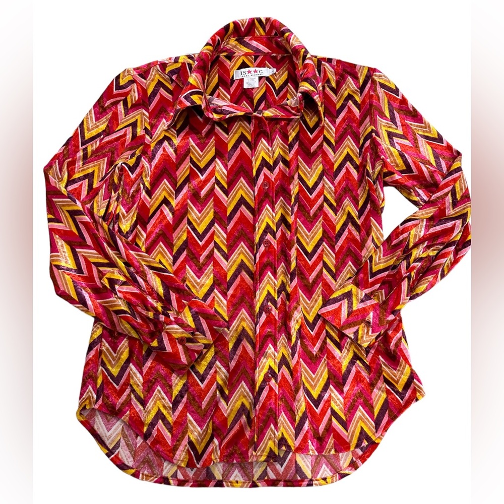 Isaac Mizrahi vivid zigzag striped long sleeve shirt size Large